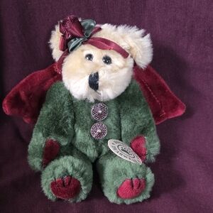 Plush Teddy Bear with Green and Red Outfit